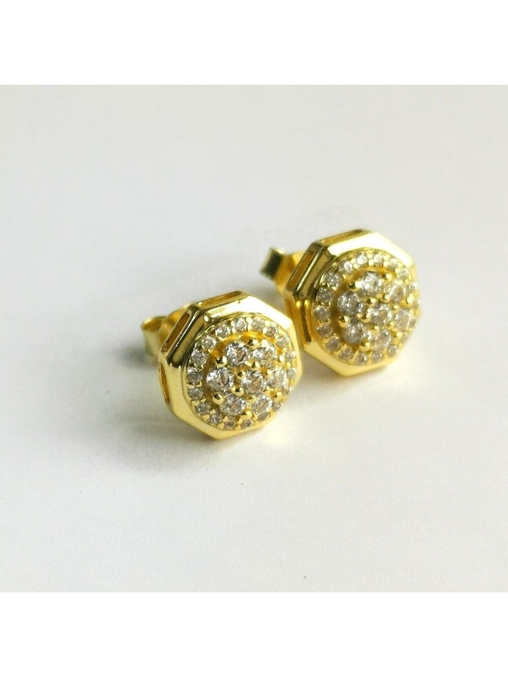 CZ cubic zirconia stud earrings In 14k Gold Plate on sterling 🆕